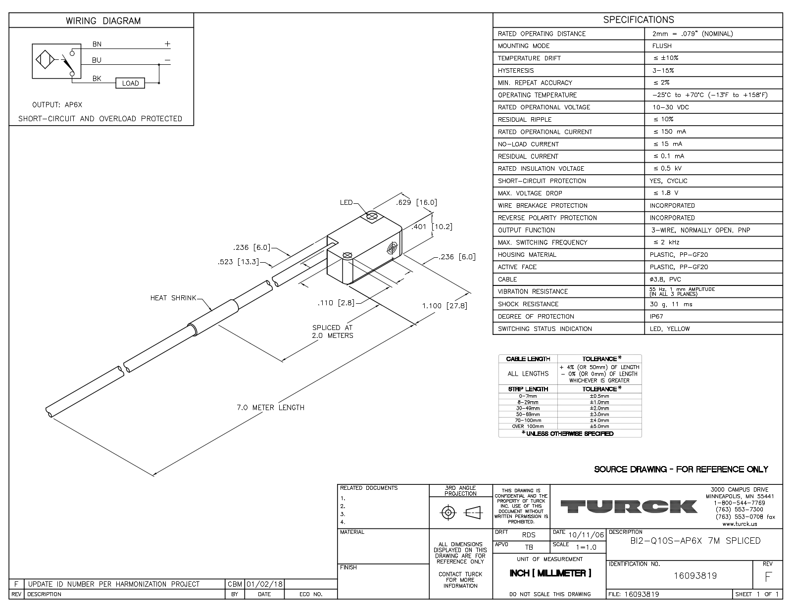 Turck BI2-Q10S-AP6X7MSPLICED Data Sheet