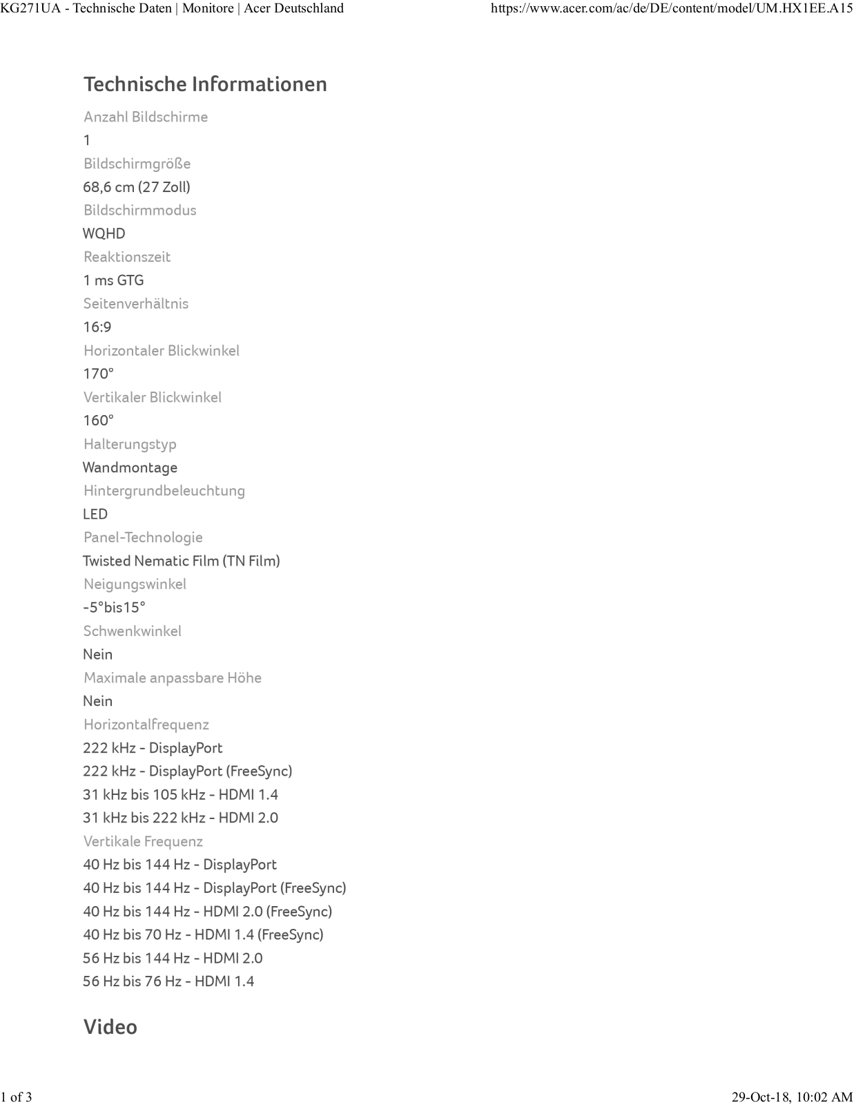 Acer KG271UAbmiipx User manual