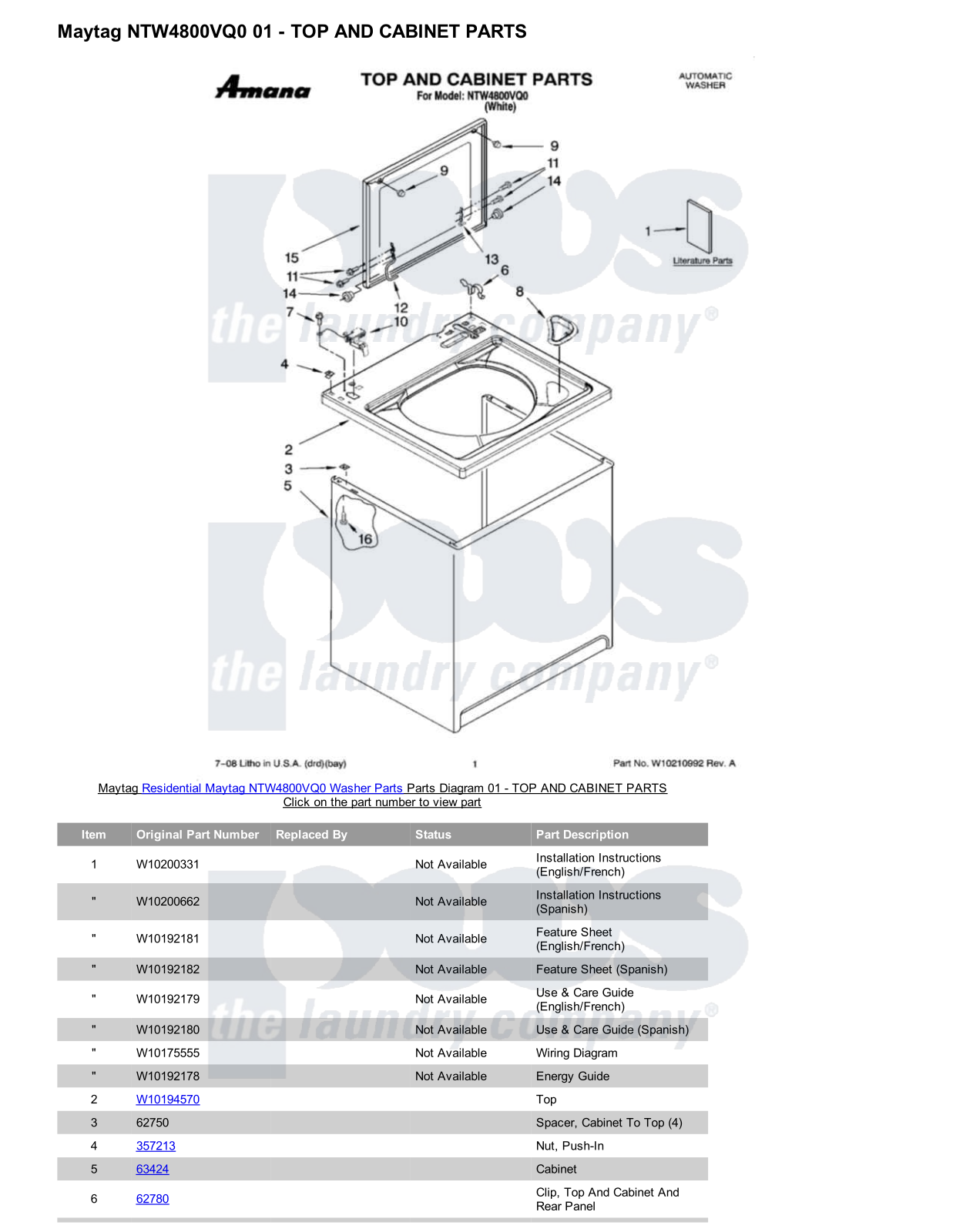 Maytag NTW4800VQ0 Parts Diagram