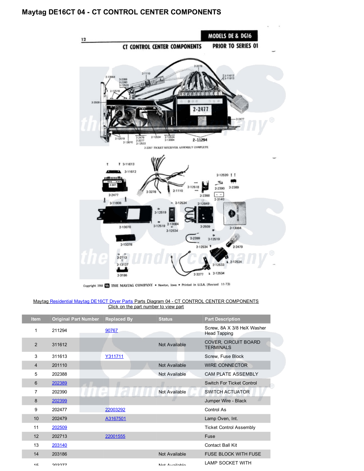 Maytag DE16CT Parts Diagram