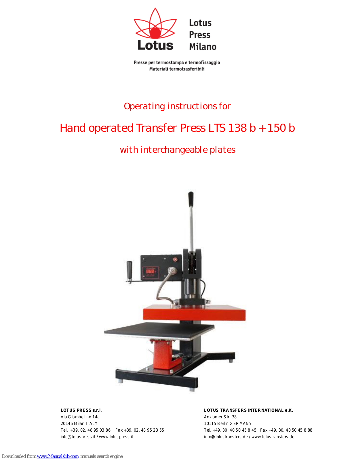 Lotus LTS 138 b, LTS 150 b, LTS 138, LTS 140, LTS 145 Operating Instructions Manual