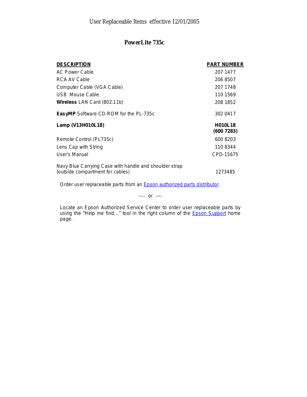 Epson POWERLITE 735C User Manual