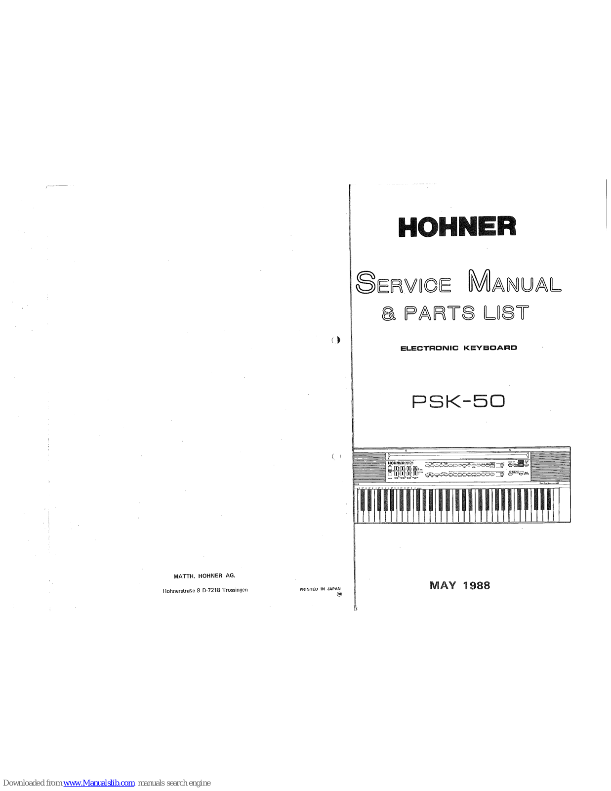 Hohner PSK-50 Service Manual & Parts List