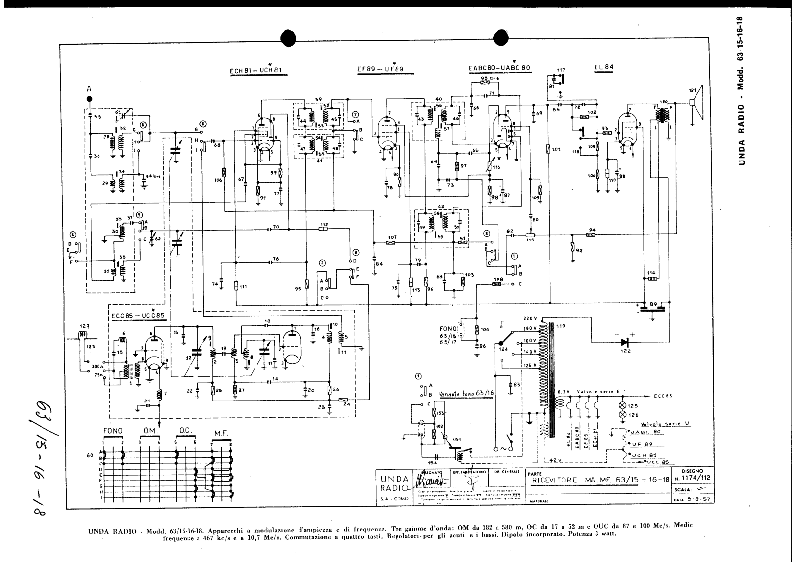 Unda Radio 63 15, 63 16, 63 18 schematic