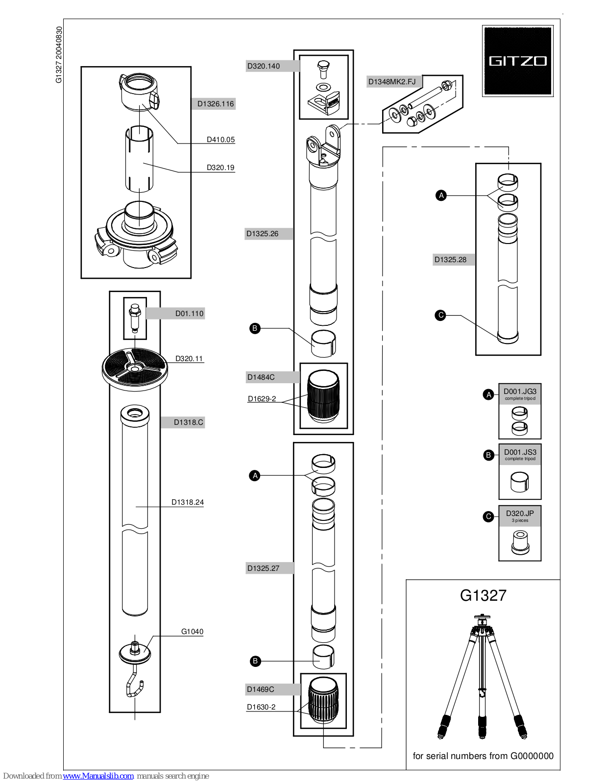 Gitzo Mountaineer Mk2 Series 3 G1327 G1327 G1327, Mk2 3 G1327 G1327 G1327 Parts List