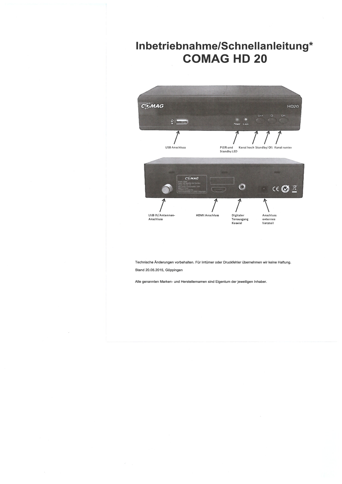 Comag HD 20 Operation Manual