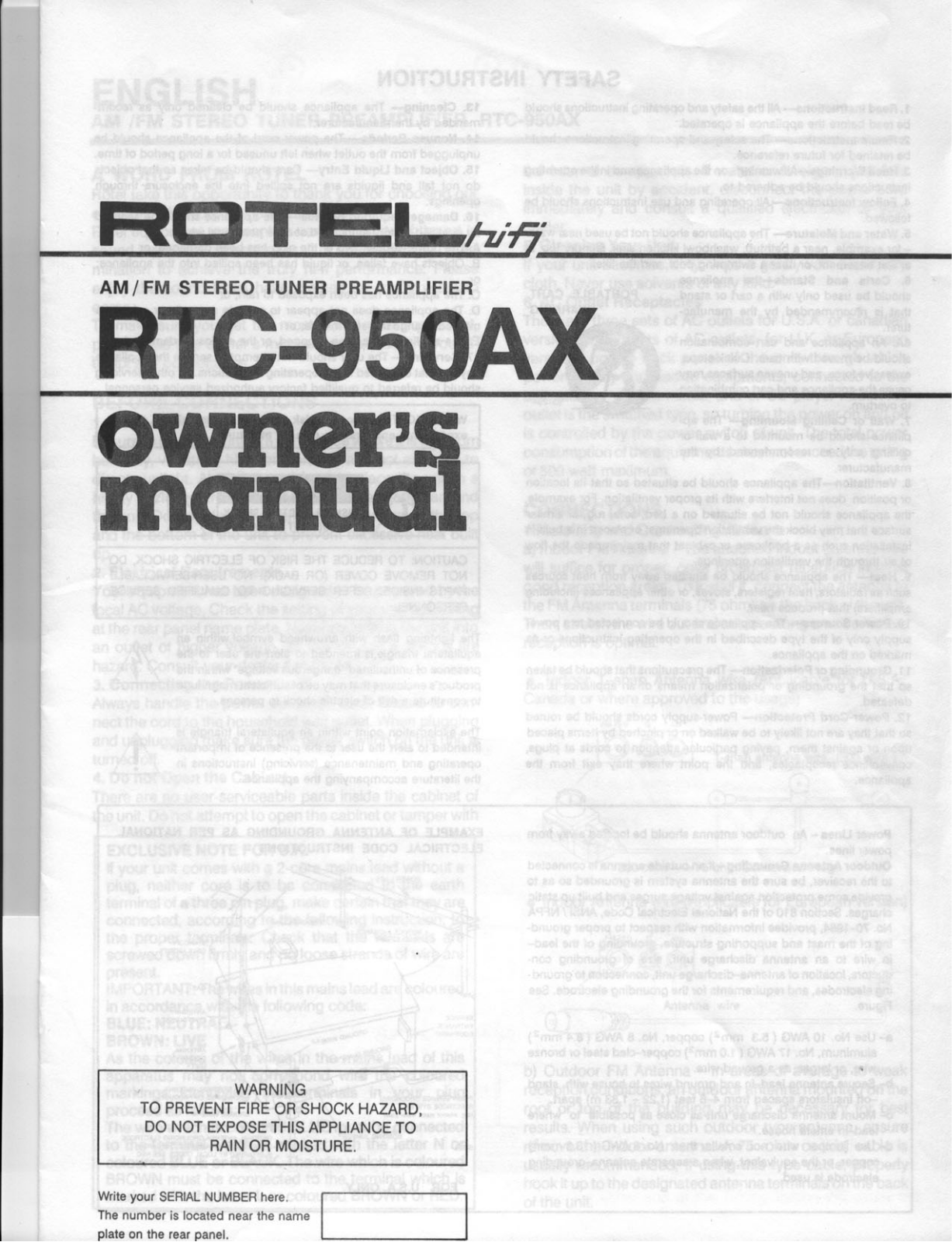 Rotel RTC-950AX User Manual