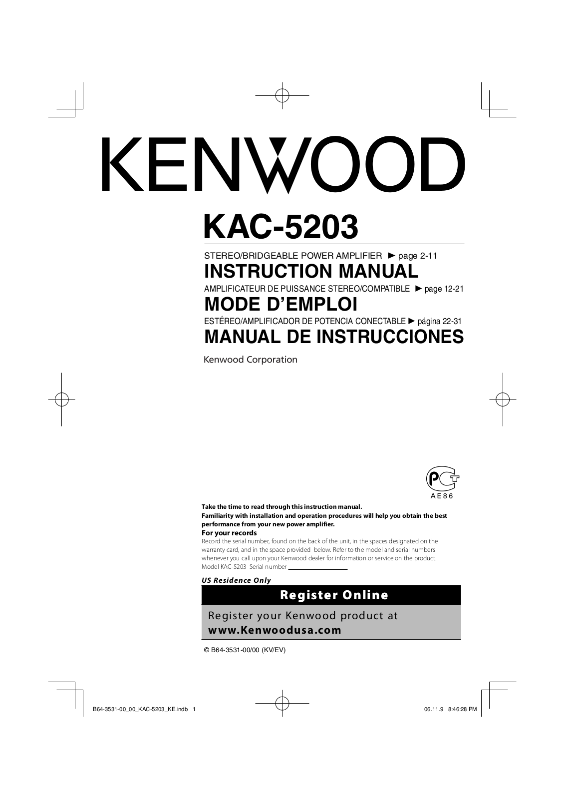 Kenwood KAC-5203 User Manual