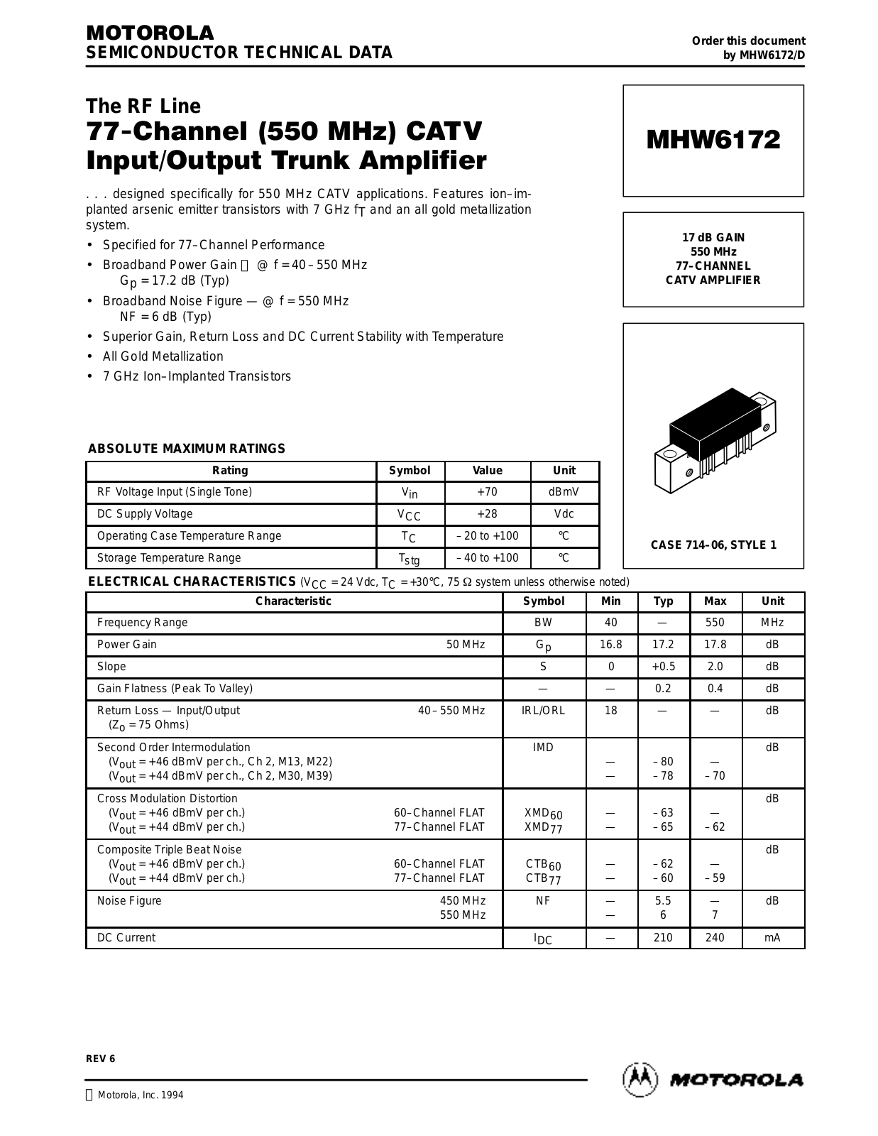 Motorola MHW6172 Datasheet