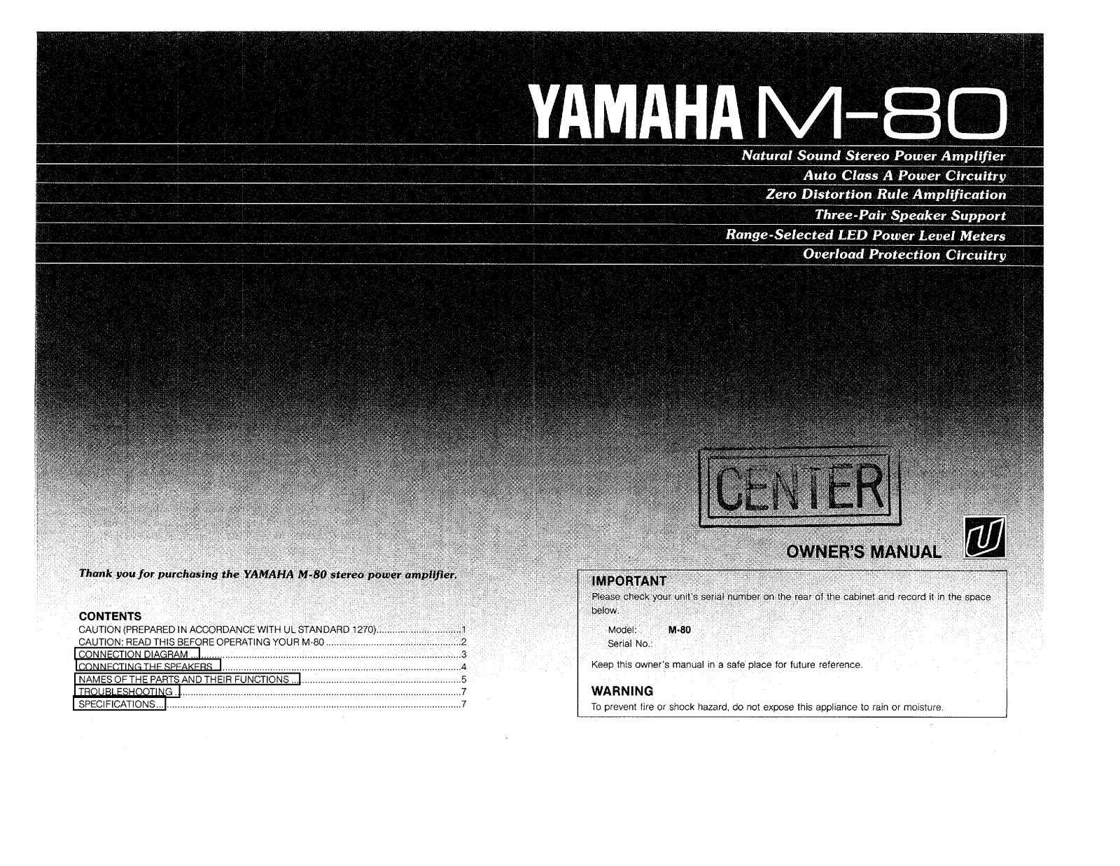 Yamaha M-80 Owners manual