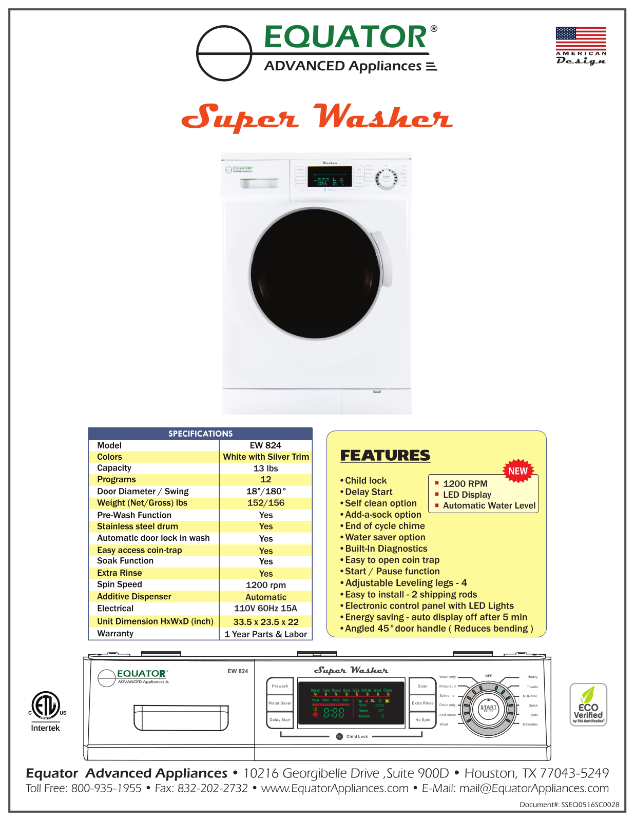 Equator EW824 Specifications