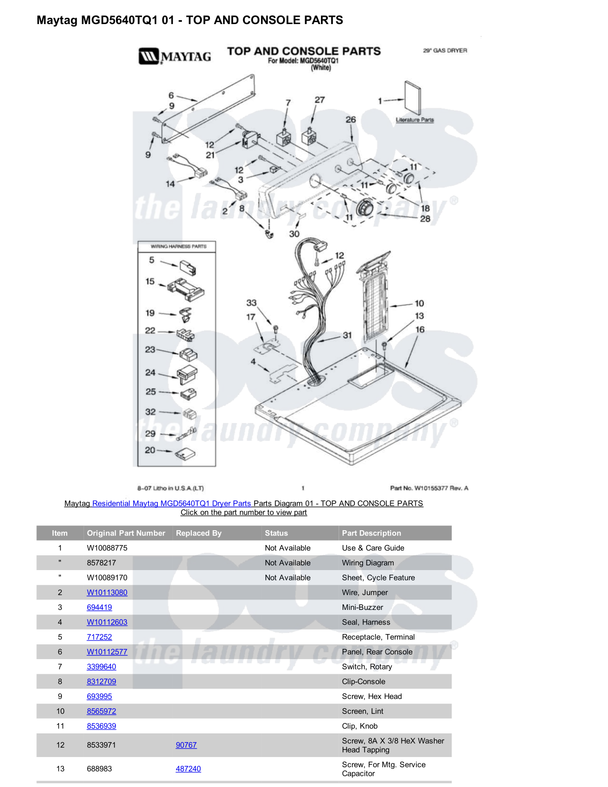 Maytag MGD5640TQ1 Parts Diagram