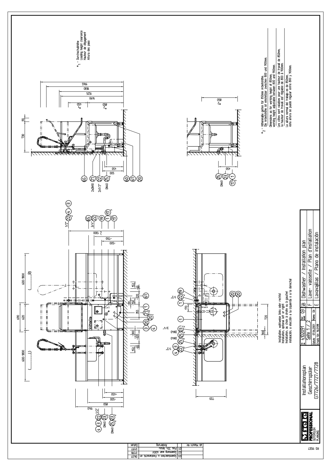 Miele G 7727, G 7728, G 7726 Installation diagram
