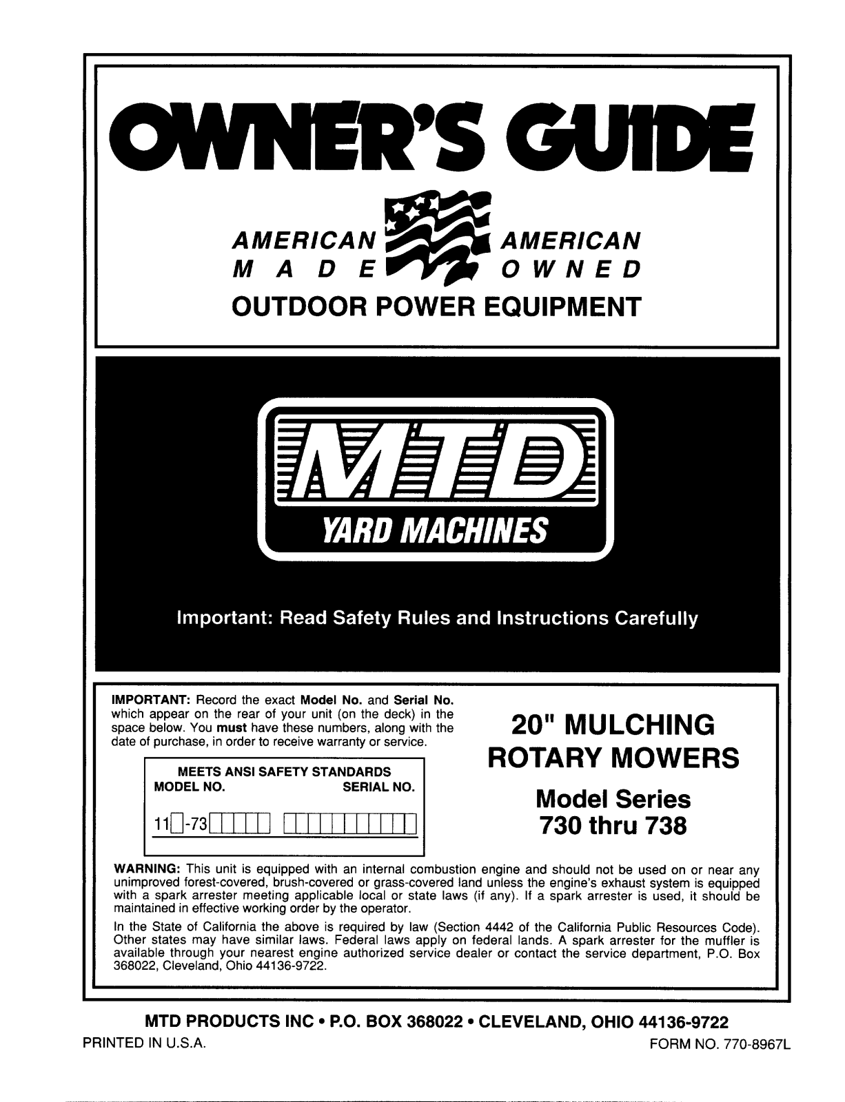 MTD 738 User Manual