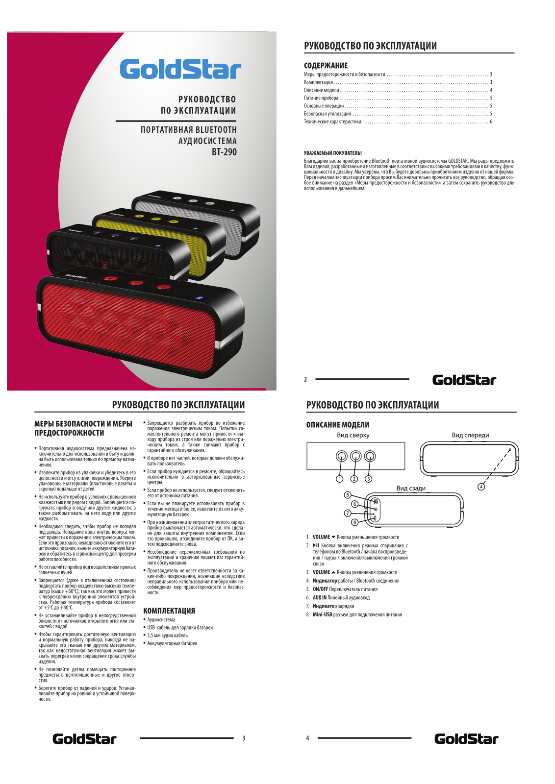 Goldstar BT-290 User Manual