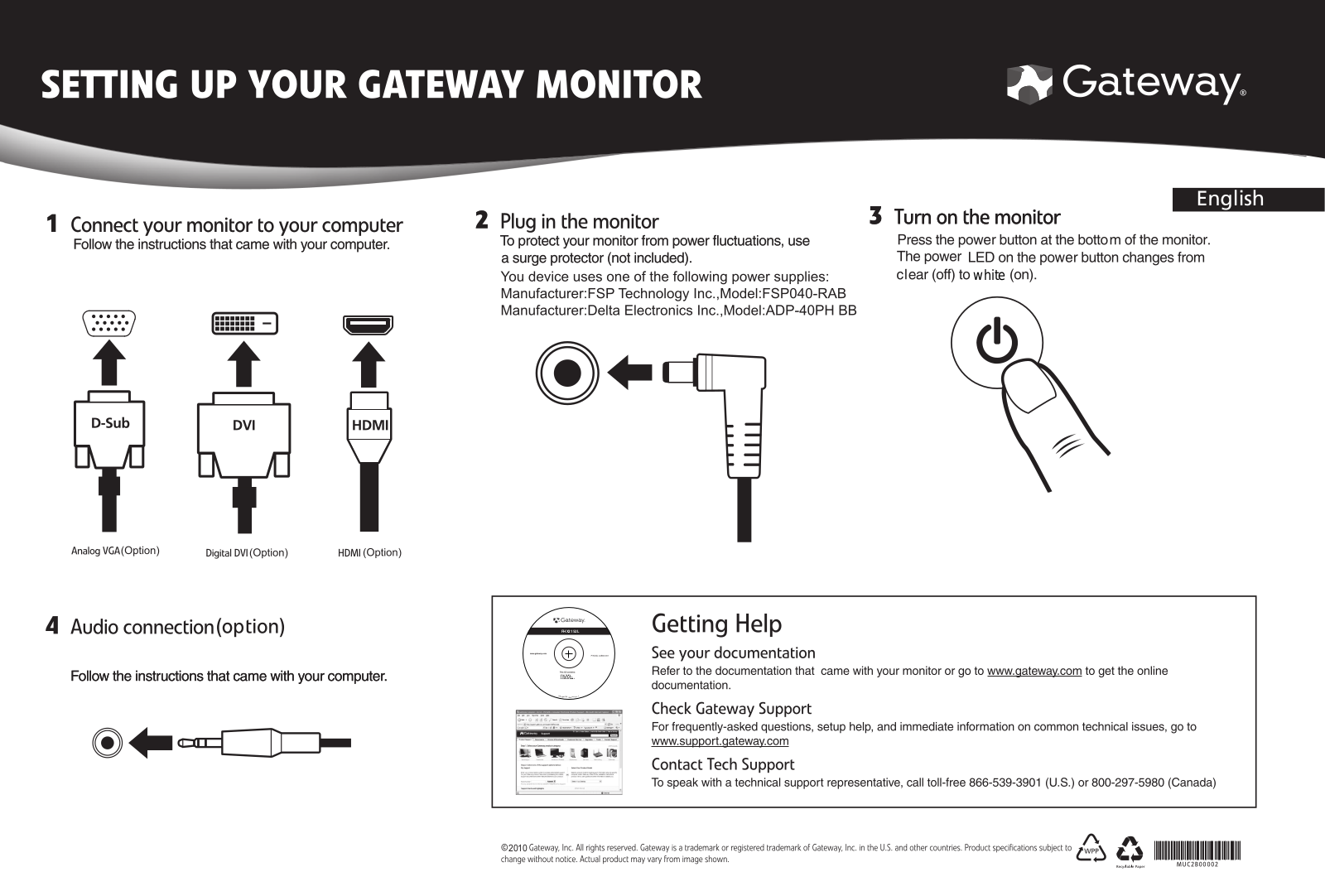 Gateway FHX2152L Quick Start Manual