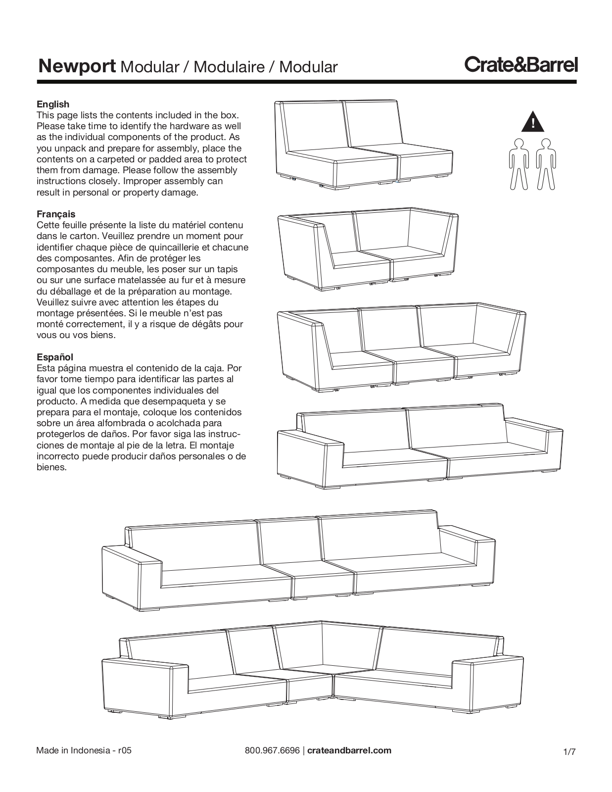 Crate & Barrel Newport Modular Sectional Pieces Assembly Instruction