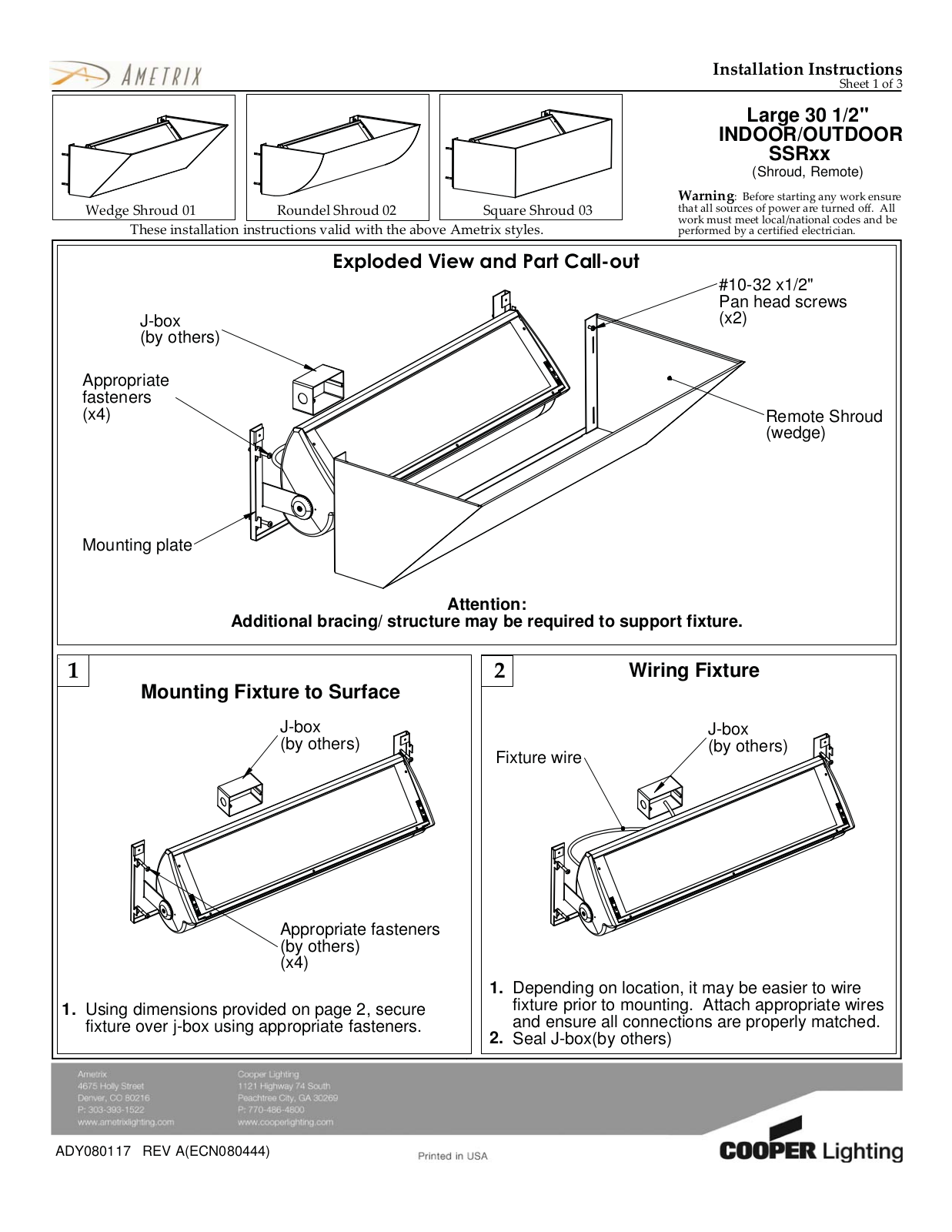 Cooper Lighting ADY080117 User Manual