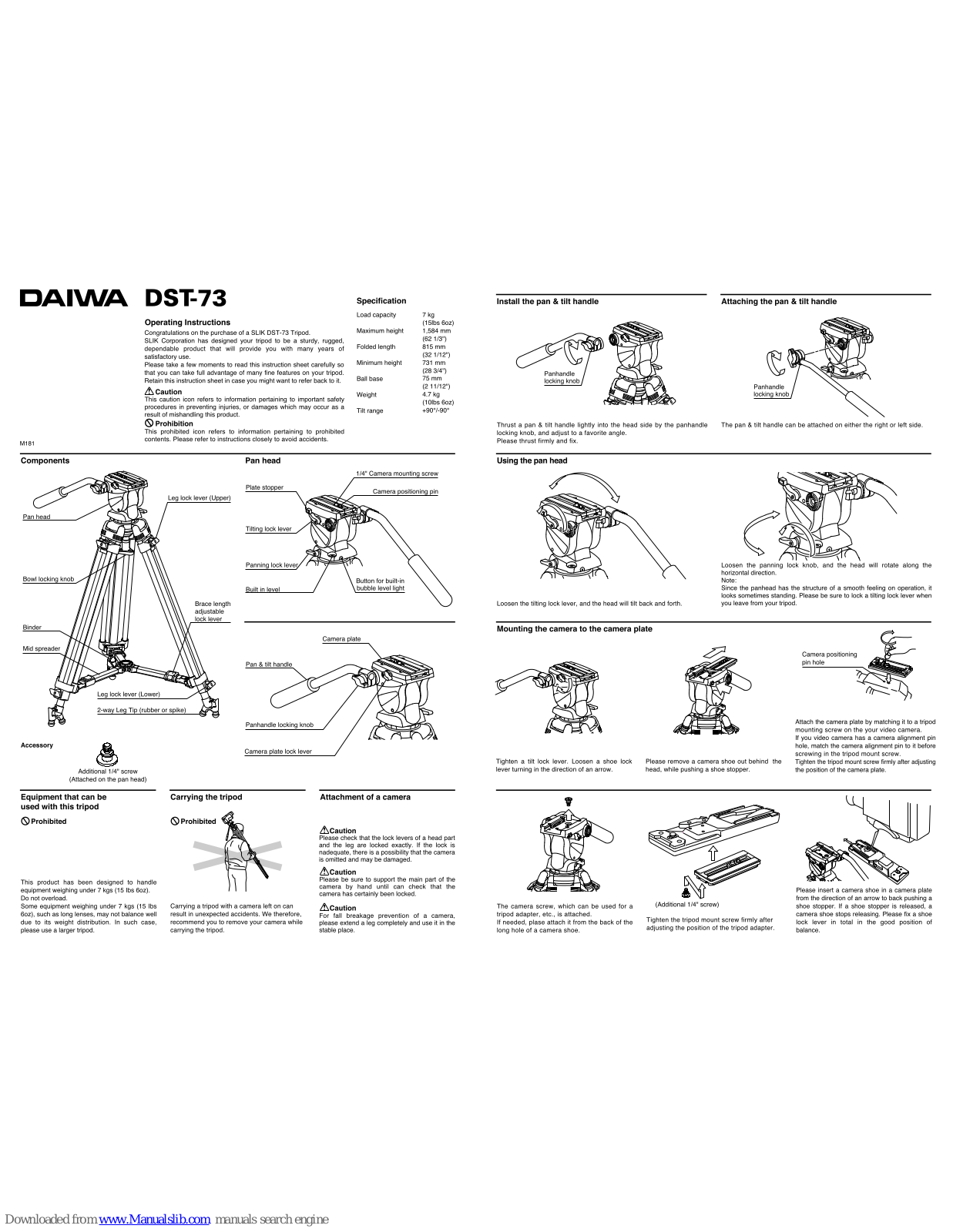 Daiwa DST-73 Operating Instructions Manual