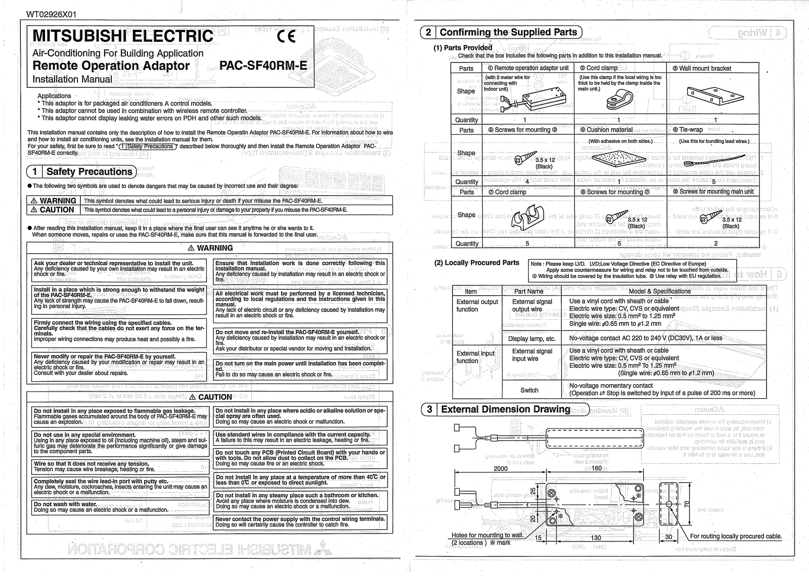 Mitsubishi PAC-SF40RM-E Installation Manual