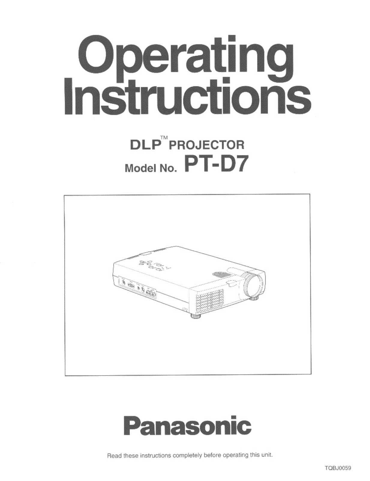 Panasonic PT-D7 User Manual