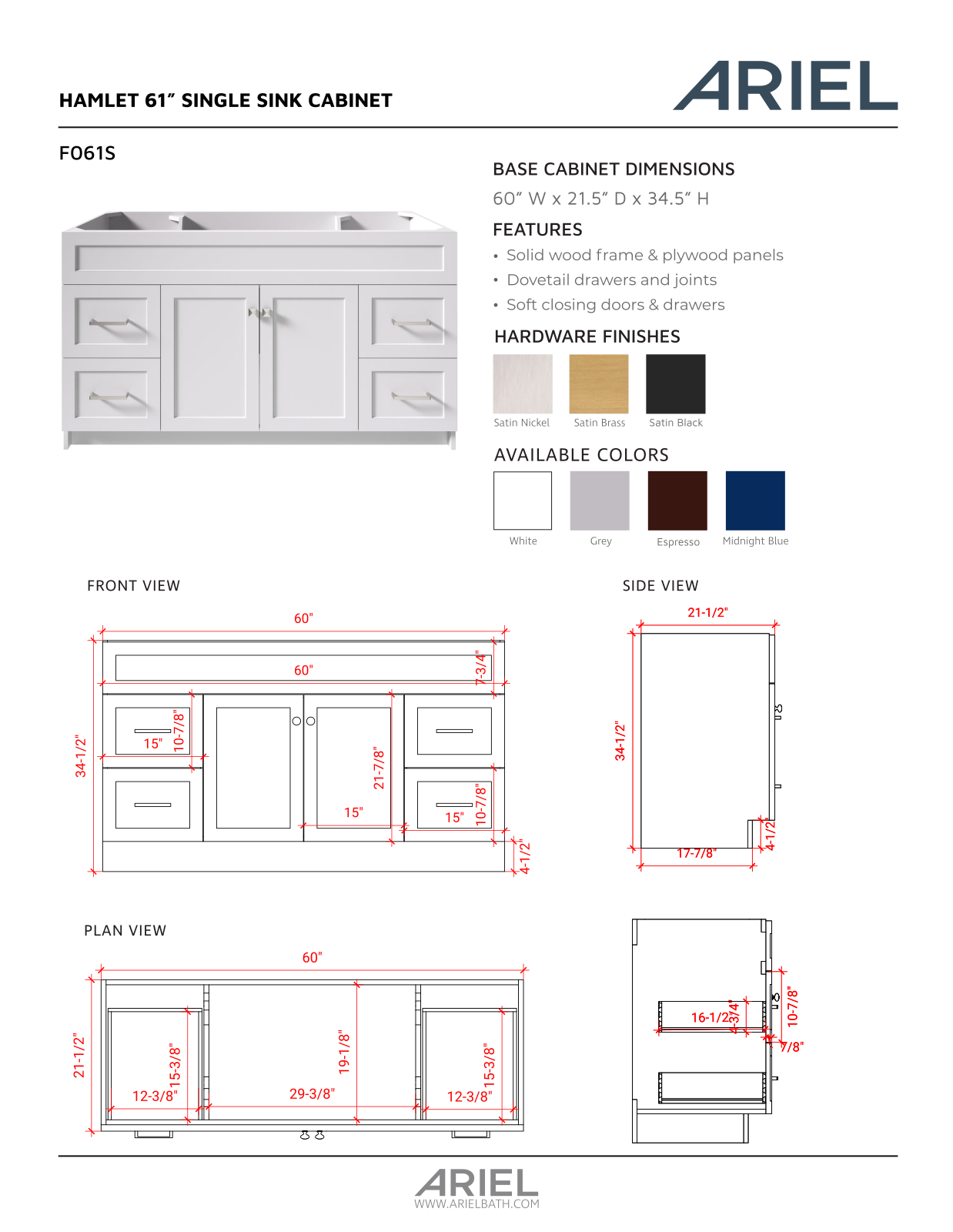 Ariel Bath ZZB10396 Specification - ManualMachine.com