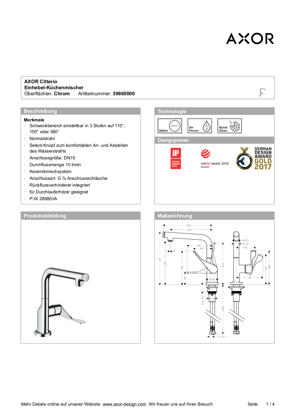 Hansgrohe 39860000 Instructions For Use/assembly Instructions