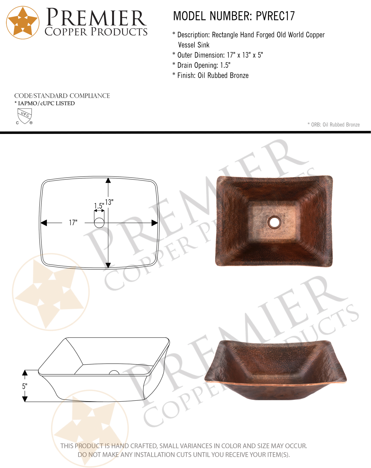 Premier Copper Products IER1173 Specifications - ManualMachine.com