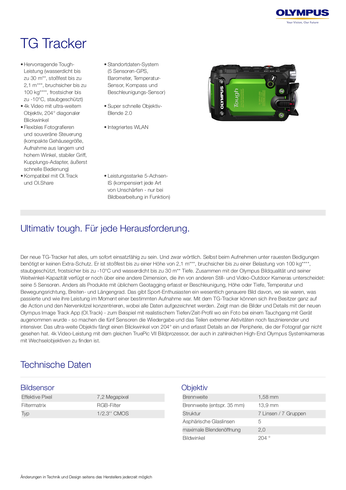 Olympus TG-Tracker Technical data