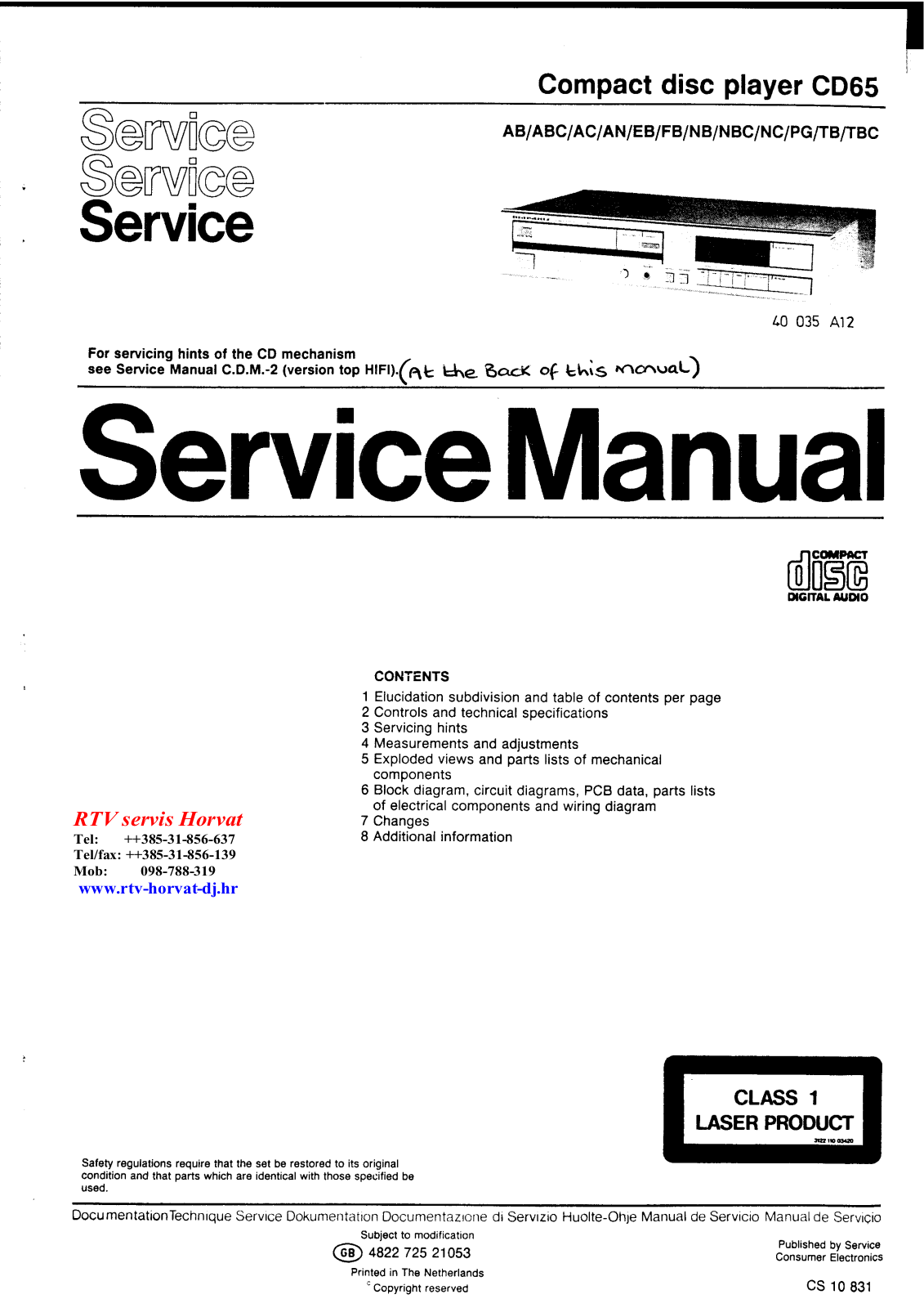 Philips CD-65 Service Manual