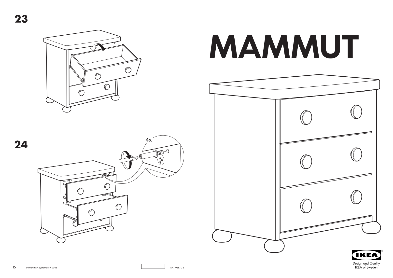 IKEA MAMMUT CHEST W- 3DRAWERS Assembly Instruction