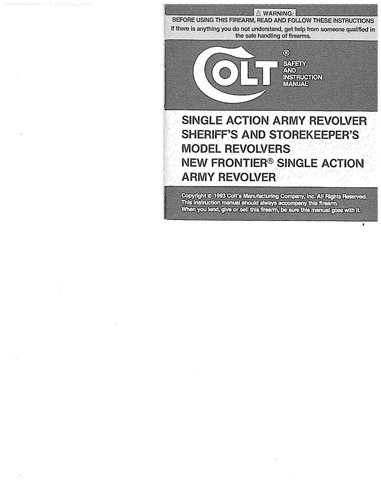 COLT Single Action Army Revolver User Manual