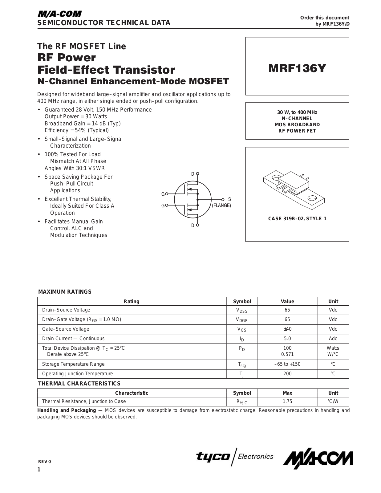 M A COM MRF136Y Datasheet