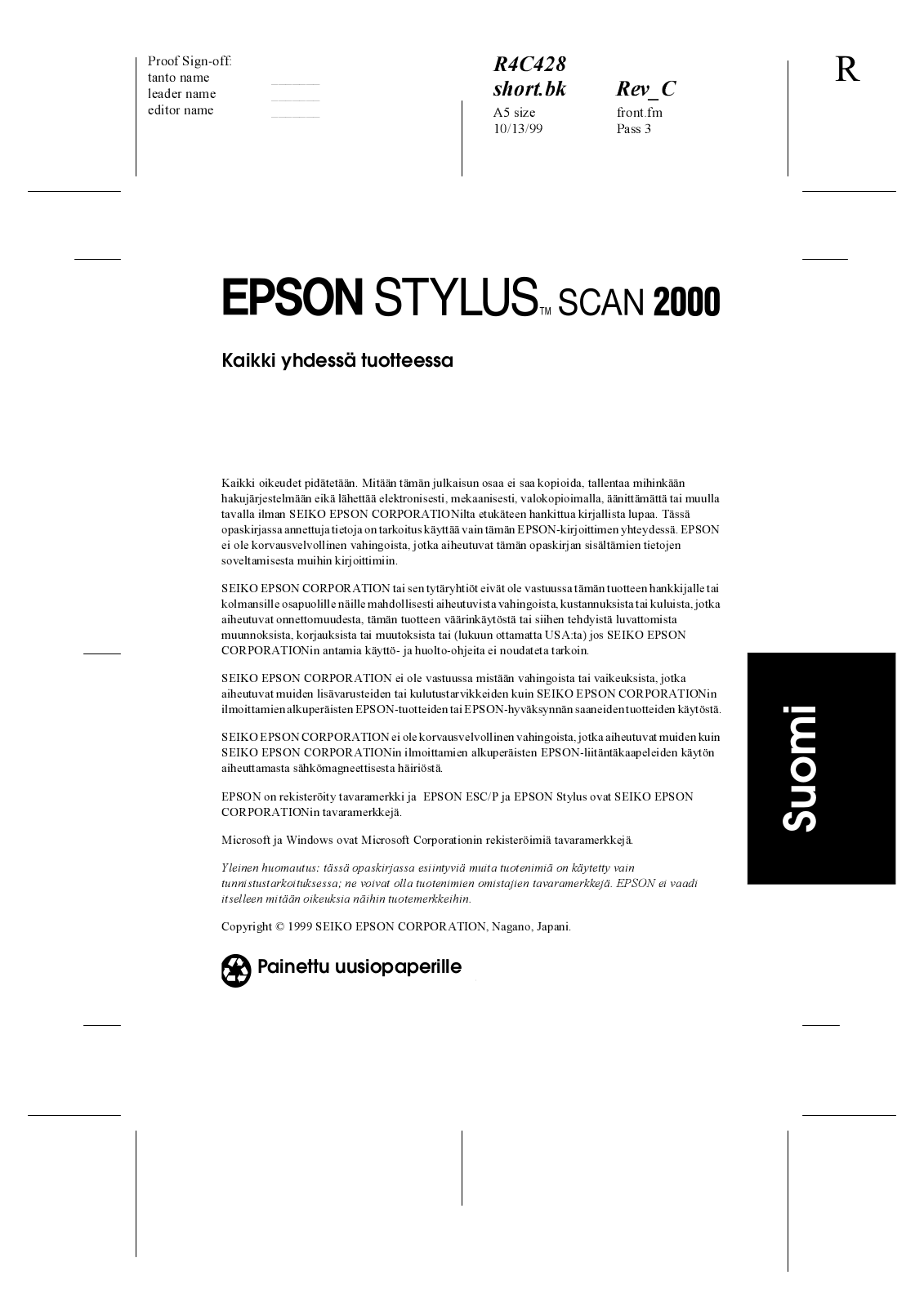 Epson STYLUS SCAN 2000 User Manual