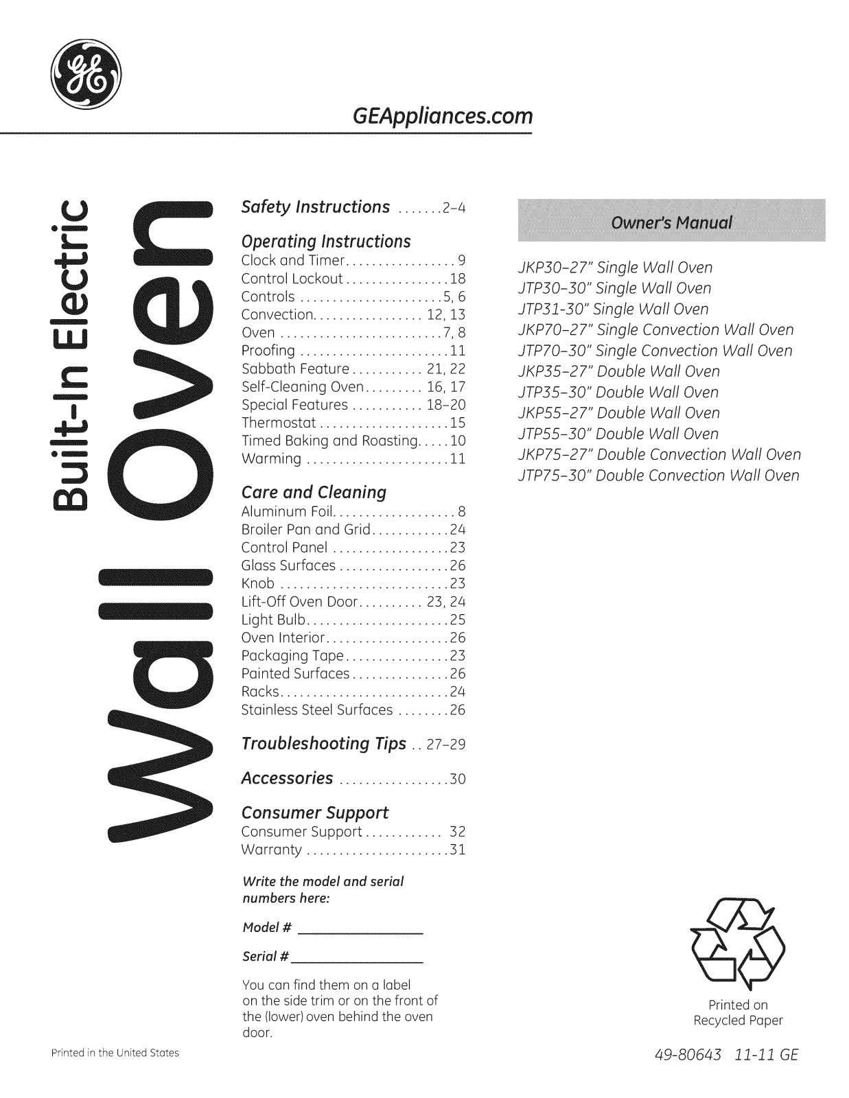 GE JTP75SP2SS, JTP75DP3WW, JTP75DP2BB, JTP70SP2SS, JTP70DP3WW Owner’s Manual