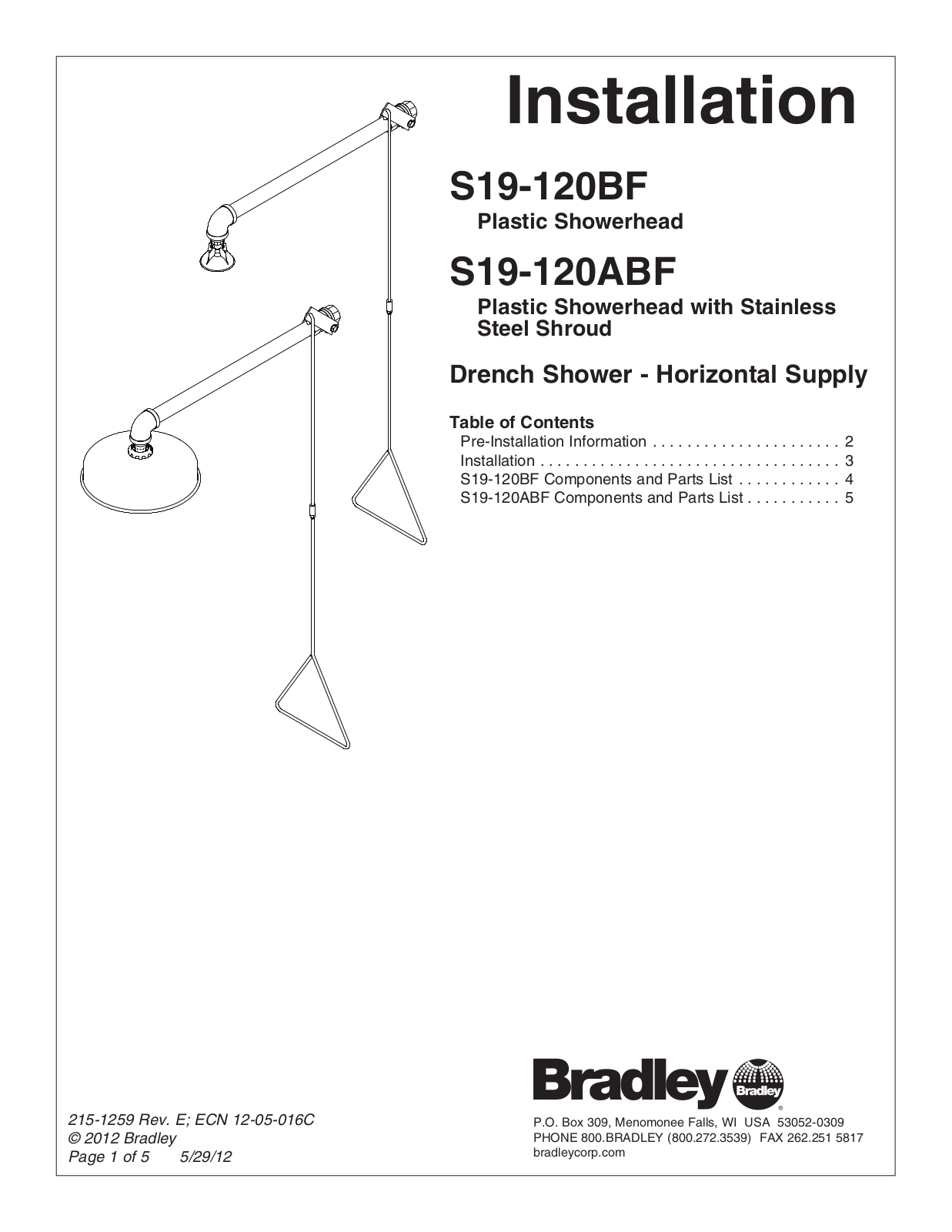 Bradley Corporation S19-120BF, S19-120ABF Installation Manual