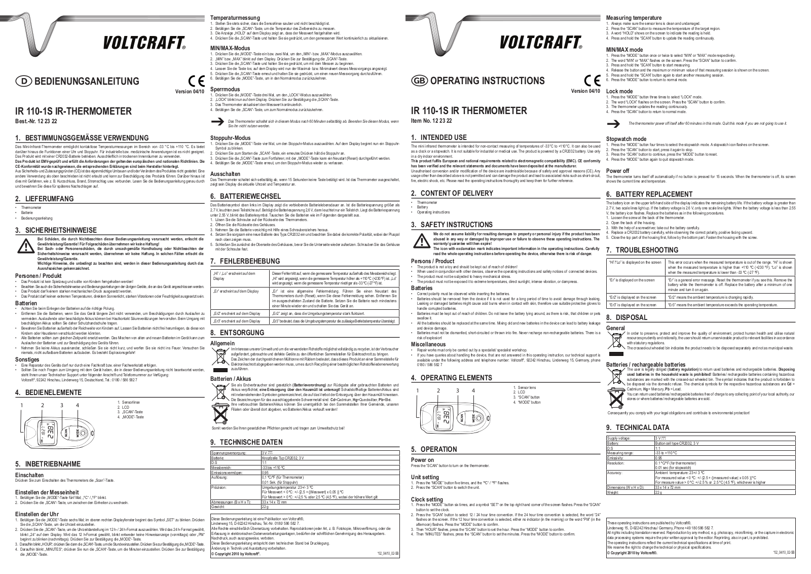 VOLTCRAFT IR 110-1S User guide