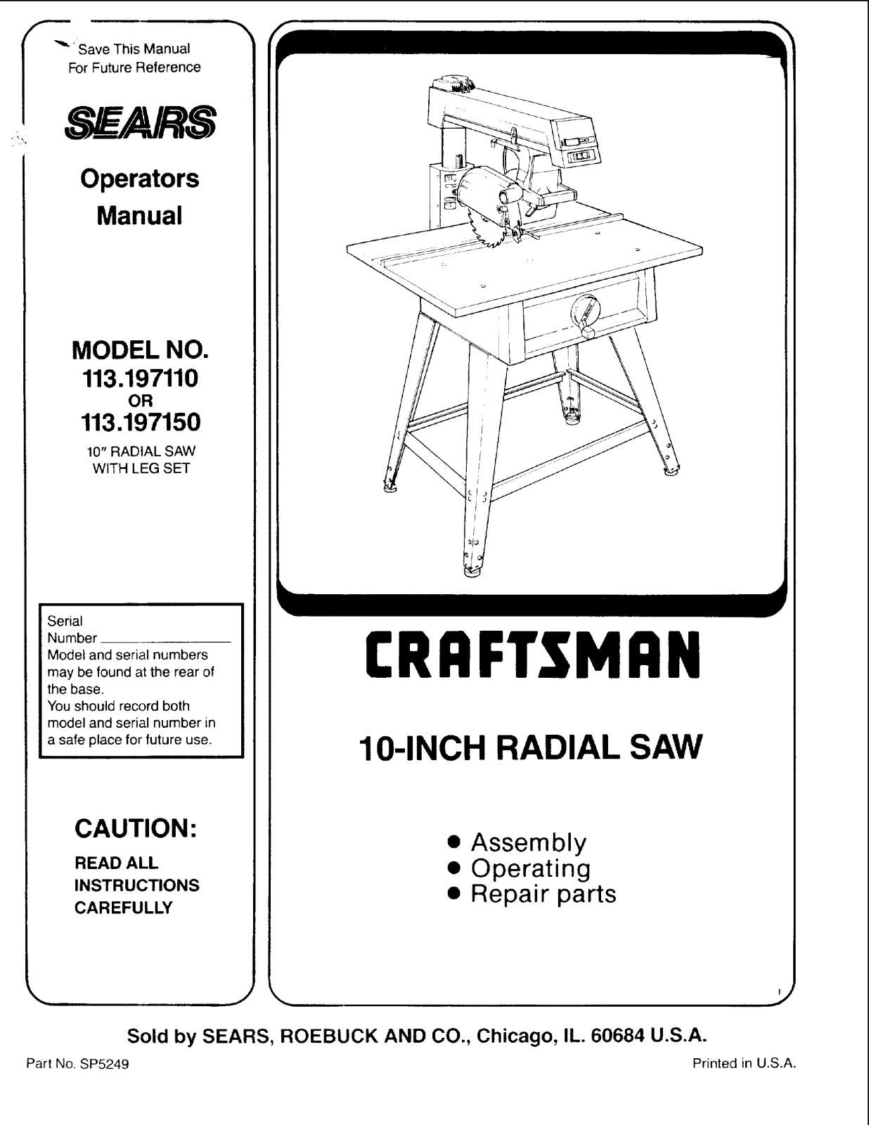 Craftsman 113197150, 113197110 Owner’s Manual