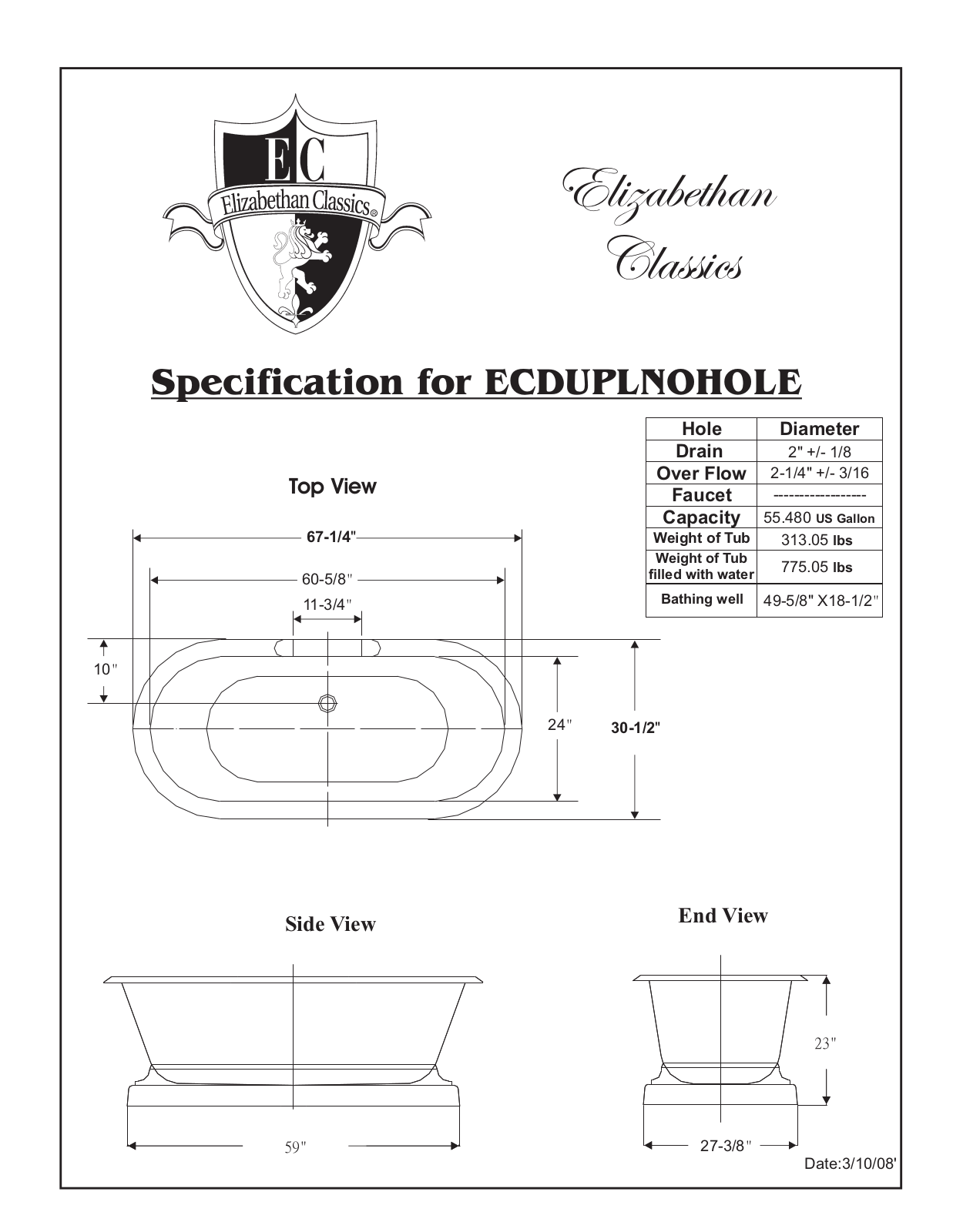 Factory Direct Hardware ECDUPLNOHOLE User Manual