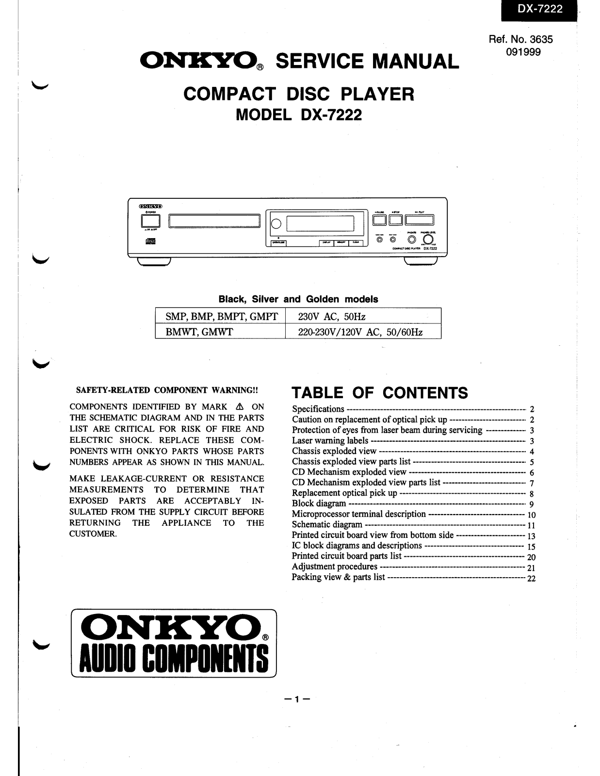 Onkyo DX-7222 Service Manual