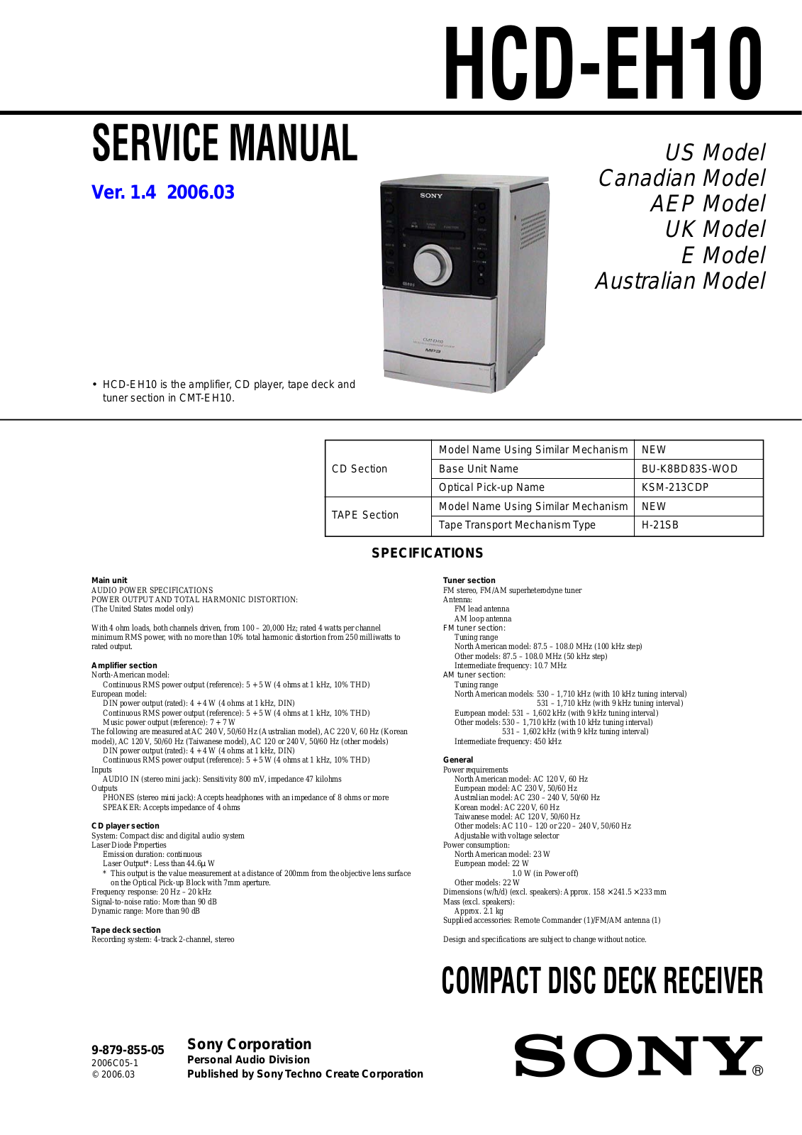 Sony HCD-EH10 Service Manual