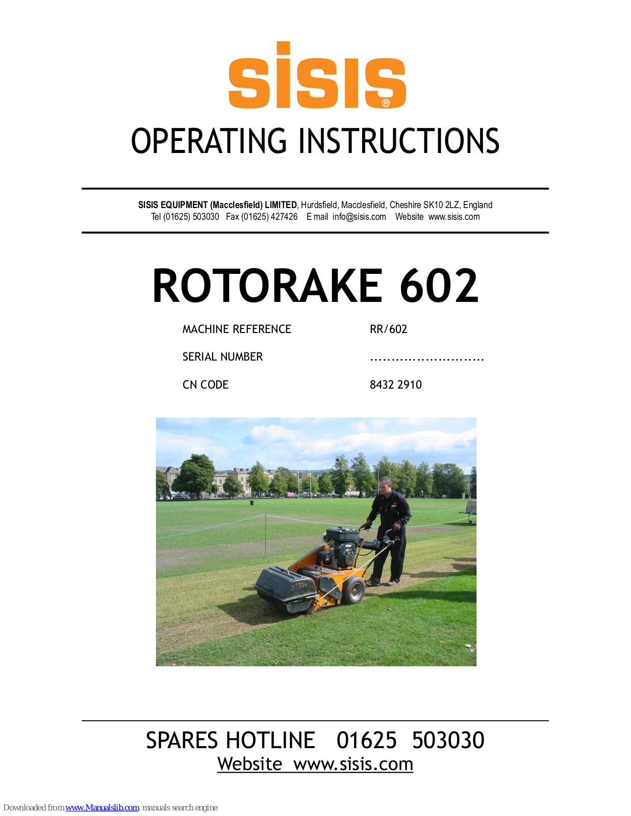 Sisis ROTORAKE 602 Operating Instructions Manual