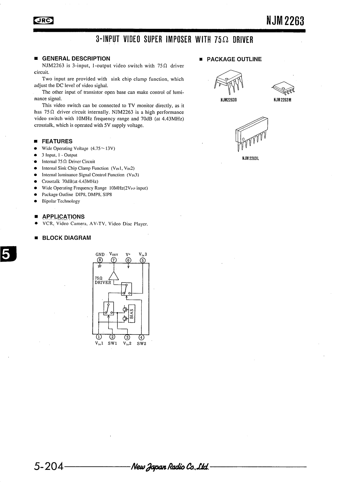 JRC NJM2263M, NJM2263D, NJM2263L Datasheet