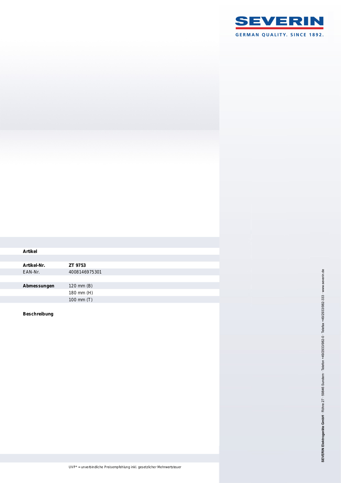 Severin WK 9639, WK 3312, WK 3484, WK 3315, ZT 9753 DATASHEET