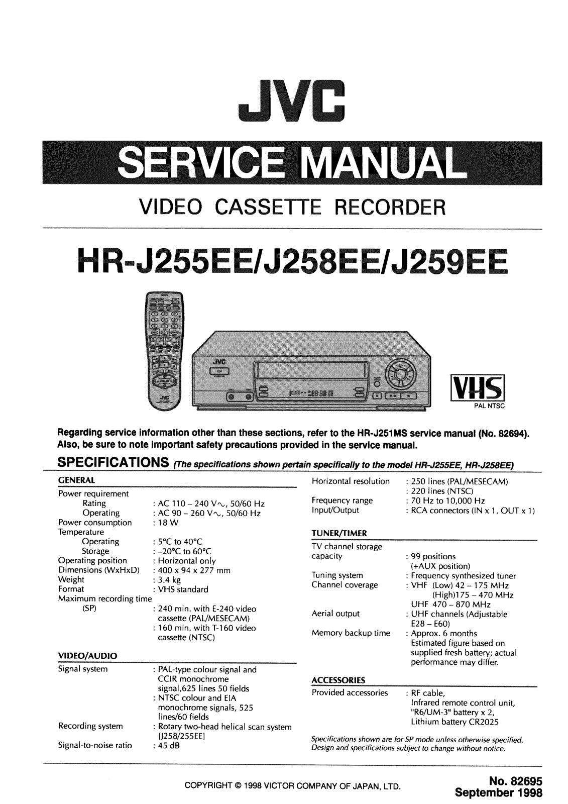 JVC HR-J255EE, HR-J258EE, HR-J259EE Service Manual