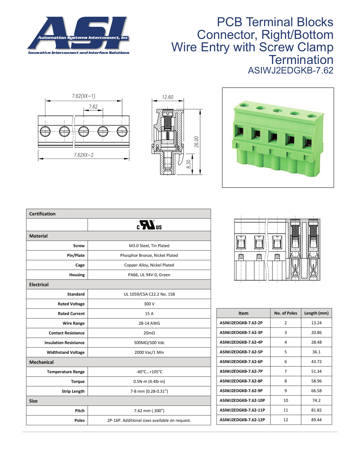 ASI-Automation Systems Interconnect ASIWJ2EDGKB-7.62 Data Sheet