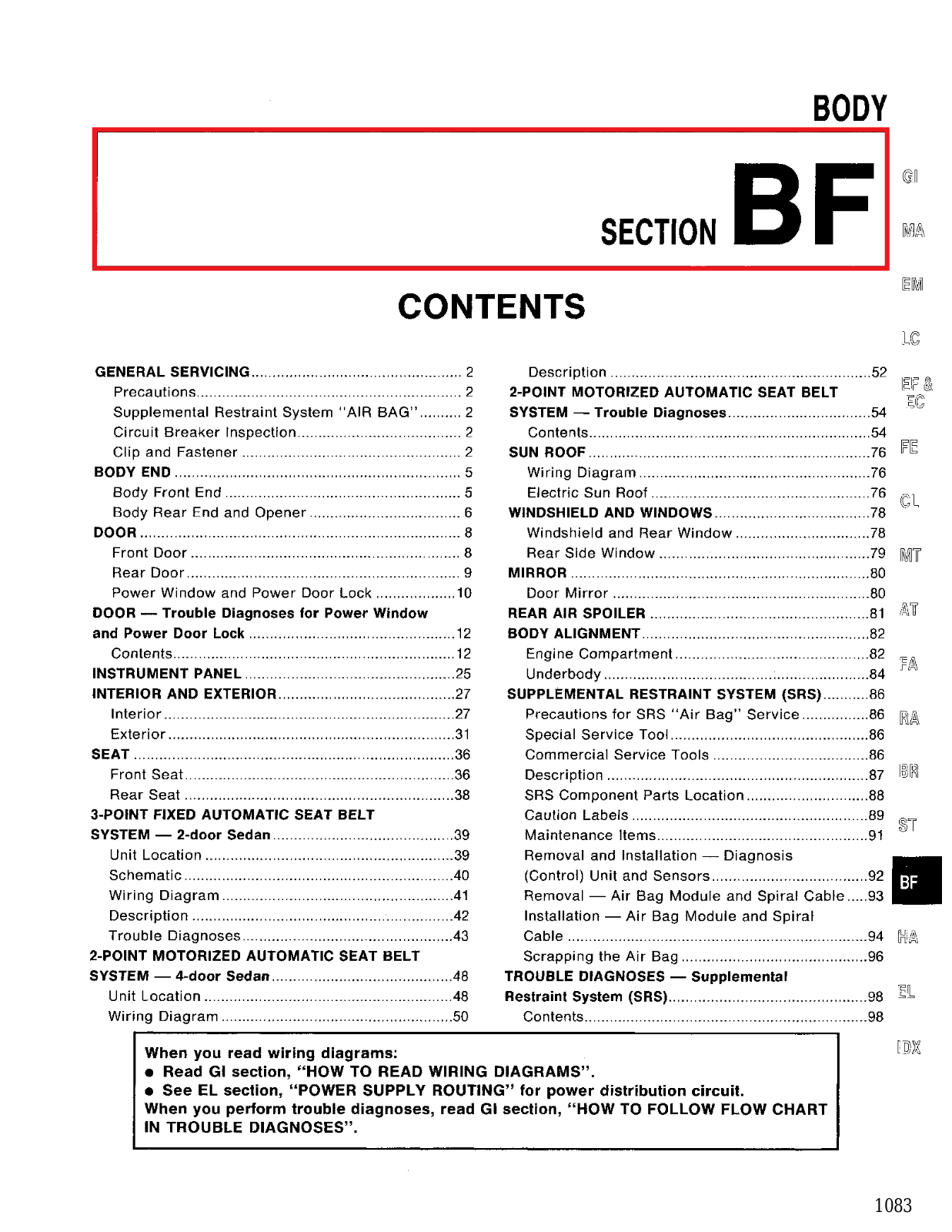 Nissan Sentra Body  BF 1994 Owner's Manual