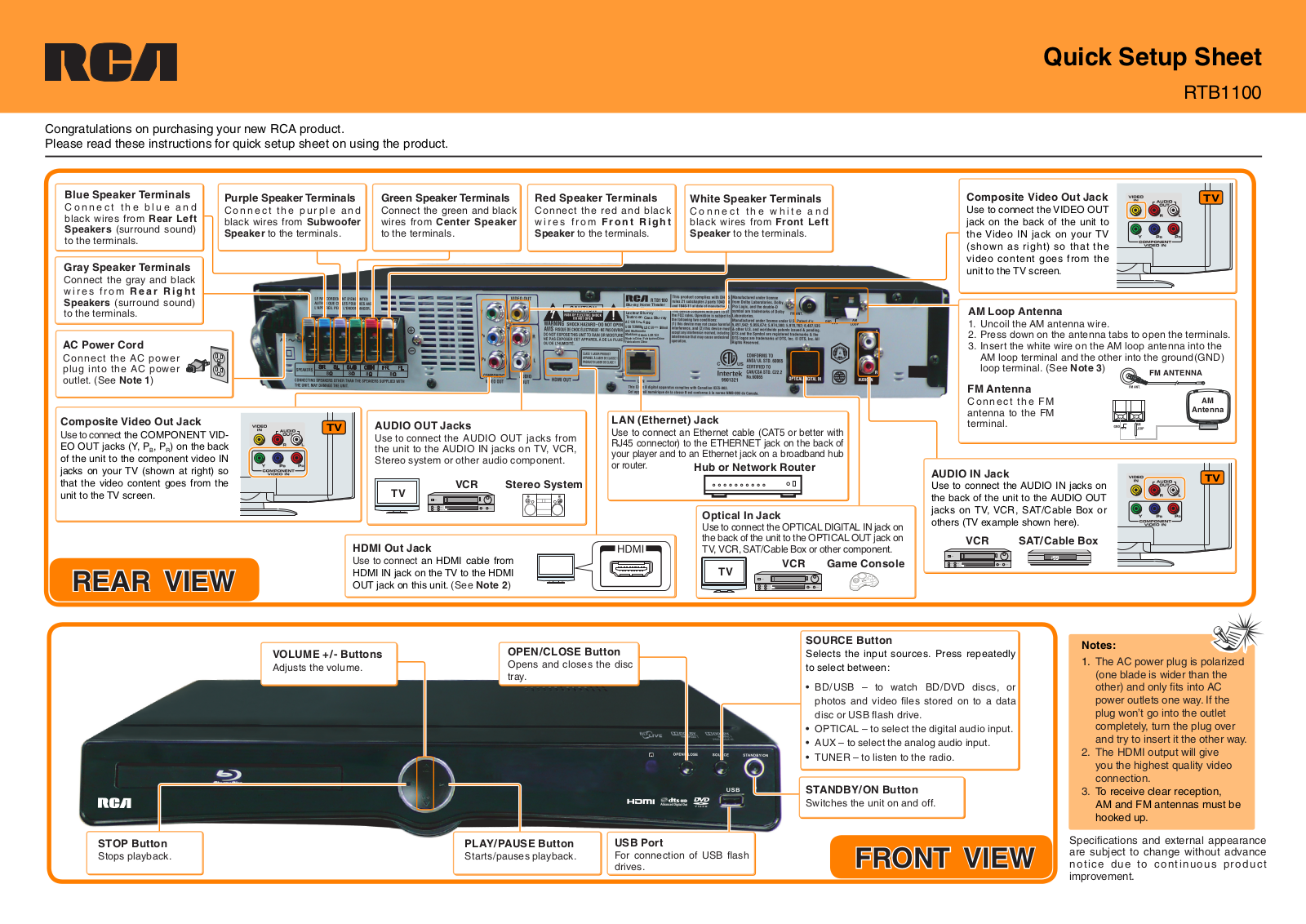 RCA RTB1100 User Manual