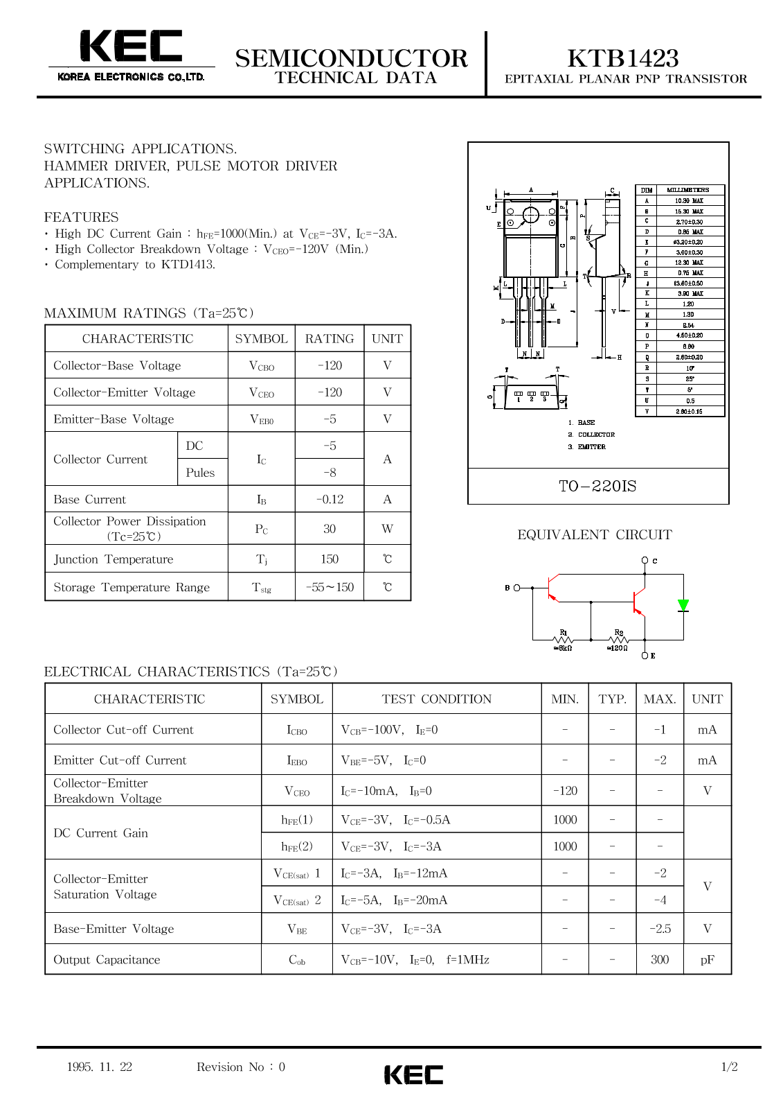 KEC KTB1423 Datasheet