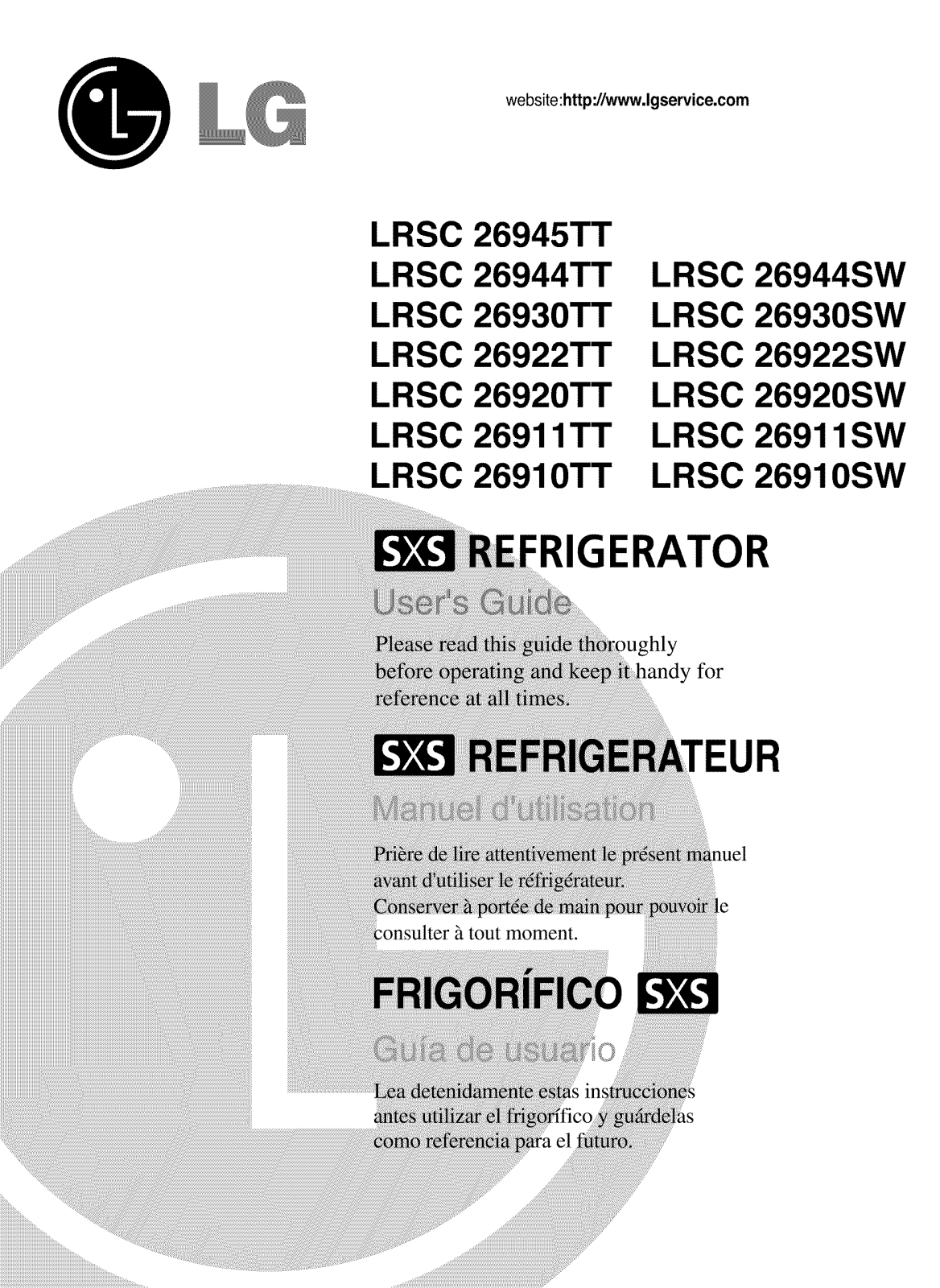 LG LRSC 26944TT, LRSC 26930TT, LRSC 26922TT, LRSC 26920TT, LRSC 26911TT Owner's Manual